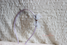Load image into Gallery viewer, Grey lace ribbon on pastel pink hairband or brown elastic