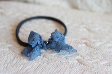 Blue lace ribbon with pearl hairband or elastic