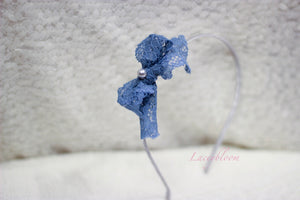 Blue lace ribbon with pearl hairband or elastic